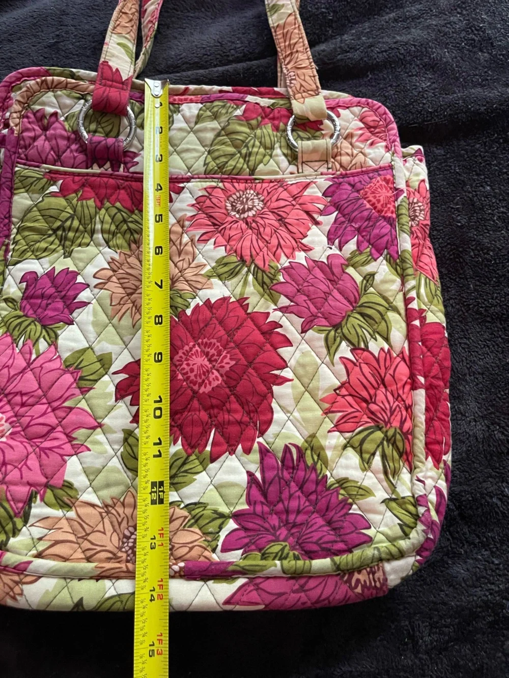 Vera Bradley Hello Dahlia Quilted Tote Shoulder Bag Pink Green Floral Retired